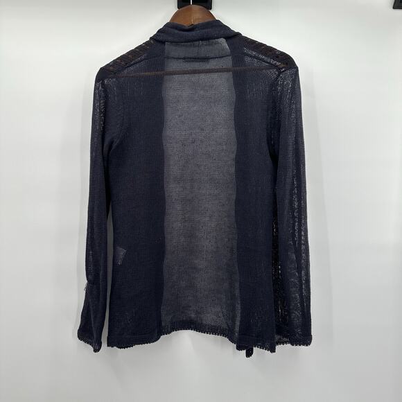 Comme Ca Ism Cardigan Sweater Womens Medium Blue Linen Open Knit Beachy - Picture 5 of 10